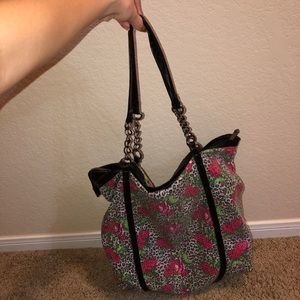 Betsey Johnson tote bag sequins rose and cheetah print pattern